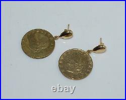 Vintage 14 kt Yellow Gold and Italian Coin Pierced Earrings