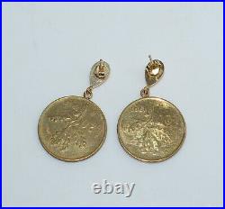 Vintage 14 kt Yellow Gold and Italian Coin Pierced Earrings
