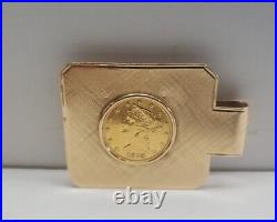 Vintage 14k Yellow Gold Money Clip with Gold $10 Liberty Head Eagle Coin 28 grams