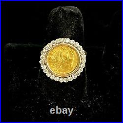 Vintage 14k Yellow Gold Ring 1/20 oz 1985 Panda Gold Coin & Diamonds Size 7.25