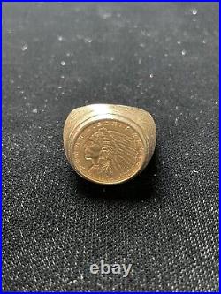 Vintage 14k Yellow Gold Ring With 2 1/2 1912 Indian Gold Coin