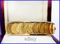 Vintage 18K& 21.6K Gold 13 Mexican Coins 1945 2 PESOS Bangle Bracelet 57.30Grams