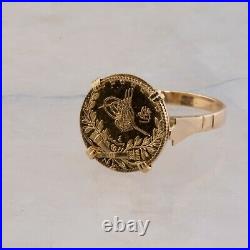 Vintage 18K Yellow Gold Arabic Gold Coin Ring Size 8 Circa 1960