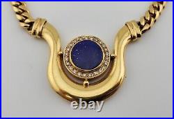 Vintage 18k Solid Yellow Gold Lapis Diamond Ancient Coin Necklace
