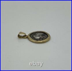 Vintage 18k Yellow Gold 750 Sterling Silver Coin Like Pendant