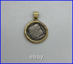 Vintage 18k Yellow Gold 750 Sterling Silver Coin Like Pendant