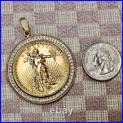 Vintage 1928 Saint-gaudens $20 Us Gold Coin Set In 14k Gold Handmade Pendant
