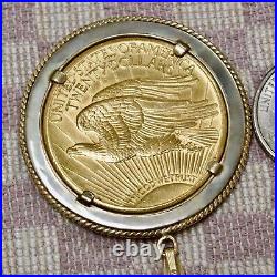 Vintage 1928 Saint-gaudens $20 Us Gold Coin Set In 14k Gold Handmade Pendant