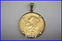 Vintage 22K 1959 Mexico Gold 10 Pesos Coin Charm Pendant 14K Yellow Gold Bezel