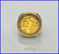 Vintage 22ct George V 1914 Half Sovereign Coin in 9ct Ring Mount UK Size Q 1/2