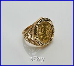 Vintage 22ct George V 1914 Half Sovereign Coin in 9ct Ring Mount UK Size Q 1/2