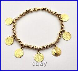 Vintage Bni 14k Yellow Gold Coin Charm Bracelet King Juan Carlos Of Spain 1975