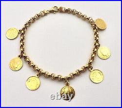 Vintage Bni 14k Yellow Gold Coin Charm Bracelet King Juan Carlos Of Spain 1975