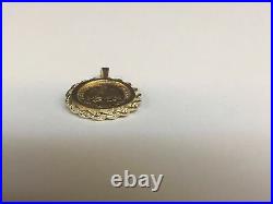 Vintage Coin 20 mm Pendant With Mexican Dos Pesos Pendant 14K Yellow Gold Finish