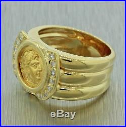 Vintage Estate 22k Alexander The Great Coin Set in 18k Yellow Gold Diamond Ring