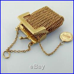 Vintage F&F Felger 14K Yellow Gold Mesh Coin Purse Lucky Penny Pendant Charm