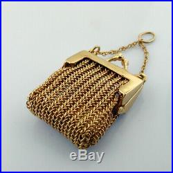 Vintage F&F Felger 14K Yellow Gold Mesh Coin Purse Lucky Penny Pendant Charm