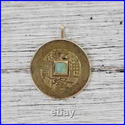 Vintage Jade Asian Coin 14K Yellow Gold Pendant Layer Luxury Pretty