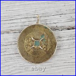 Vintage Jade Asian Coin 14K Yellow Gold Pendant Layer Luxury Pretty