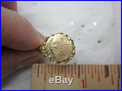 Vintage MEXICAN ARTISAN MADE 14K GOLD Mount MAXIMILIANO 1865 COIN Ring Sz 5 3/4