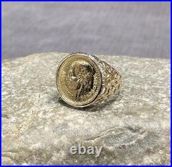 Vintage Mexico 1945 14k Yellow Gold &. 900 2-1/2 Pesos Gold Coin Ring