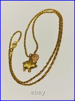 Vintage Oroamerica 14K Yellow Gold Piggy Bank with Coin Pendant Necklace