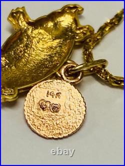 Vintage Oroamerica 14K Yellow Gold Piggy Bank with Coin Pendant Necklace