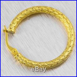 Vintage Roberto Coin 18k Solid Yellow Gold Silk Weave Hoop Earrings 5.4g