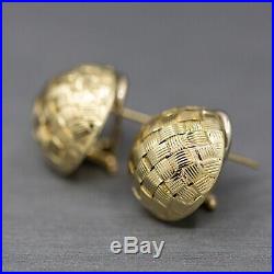 Vintage Roberto Coin Silk Weave Domed Omega Back Earrings in 18k Yellow Gold