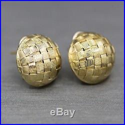 Vintage Roberto Coin Silk Weave Domed Omega Back Earrings in 18k Yellow Gold