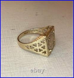 Vintage Solid 9ct Gold Square Sovereign Coin Ring Size M, mens pinkie or unisex