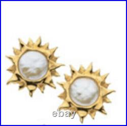 Vintage Yvel 18k Yellow Gold Coin Biwa Pearl Sun Earrings Studs
