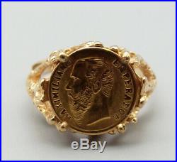 Vtg 14K Gold Imperio Mexicano Coin Ring Sz 5 Maximiliano Mexico Eagle 1865