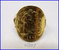 Vtg 22K Gold British Half Sovereign Coin Ring Sz 8.5 9K Shank Antique 1893