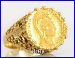 Vtg Beautiful 14k Yellow Gold Greek Coin Ring Athena Goddess Trireme S7.5 5.6g