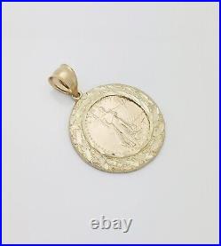 Walking Liberty Coin and Bezel Pendant 10K Yellow Gold 1.2 inch Diameter