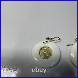 White Agate Earrings Milor Italiana Repvbblica Lira Coin 14K Yellow Gold