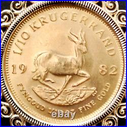 With Free Chain Krugerrand Coin Custom Round FancyPendant 14k Yellow Gold Finish