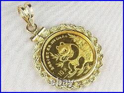 Without Stone 1991 Chinese Panda 1/10 oz Coin Rope Bezel 14k Yellow Gold Plated