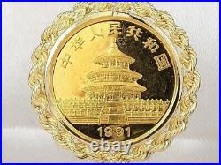 Without Stone 1991 Chinese Panda 1/10 oz Coin Rope Bezel 14k Yellow Gold Plated