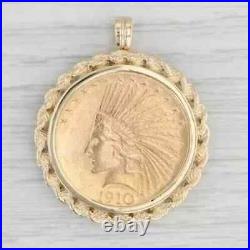 Without Stone Authentic 1910 Indian Head Coin Pendant 14k Yellow Gold Plated