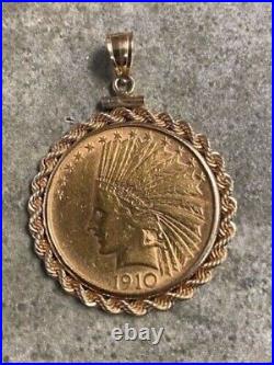 Without Stone Authentic 1910 Indian Head Coin Pendant In 14k Yellow Gold Plated