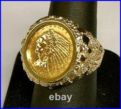 Without Stone Beauty Charm Men's 20 mm COIN RING Solid 14K Yellow Gold Finish