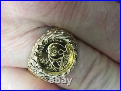 Without Stone Chinese Panda Bear Coin Set 20mm Coin Ring 14k Yellow Gold Finish