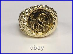 Without Stone Chinese Panda Bear Coin Set 20mm Coin Ring 14k Yellow Gold Finish