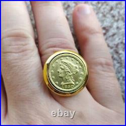 Without Stone Krugerand COIN Man Or Woman Wadding Ring 14K Yellow Gold Plated
