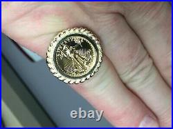 Without Stone LADY LIBERTY 20mm COIN Women's Wedding Ring 14k Yellow Gold FN