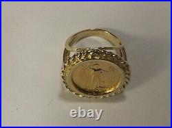 Without Stone LADY LIBERTY 20mm COIN Women's Wedding Ring 14k Yellow Gold FN