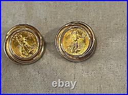 Without Stone Lady Liberty 12 mm Coin Earrings 14k Yellow Gold Plated Silver