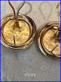 Without Stone Lady Liberty 12 mm Coin Earrings 14k Yellow Gold Plated Silver